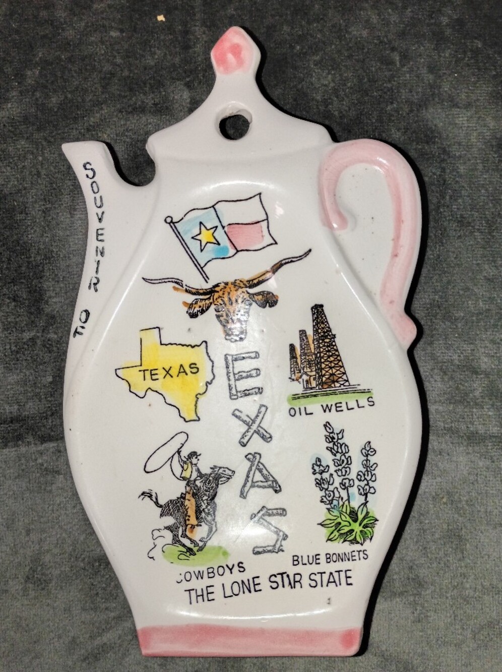 Vintage Texas Souvenir Spoon Rest Teapot Size 7x4 In EUC - Picture 2 of 7